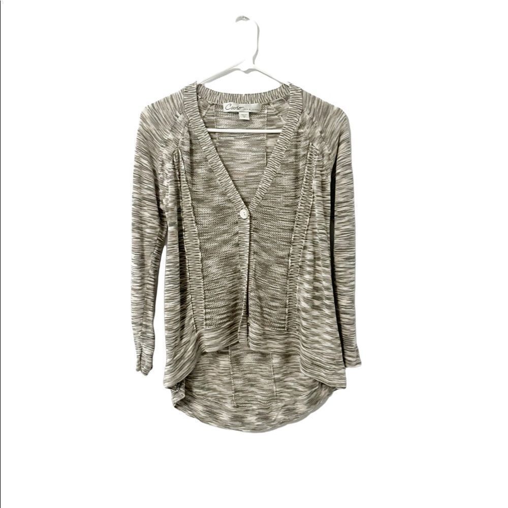 Curio New York Multicolor Tans Knit Linen Blend Cardigan Size S